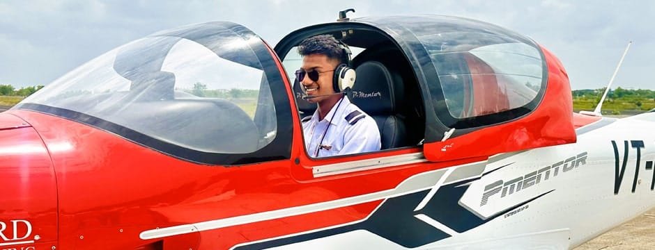 Male student pilot posing to fly an aircraft